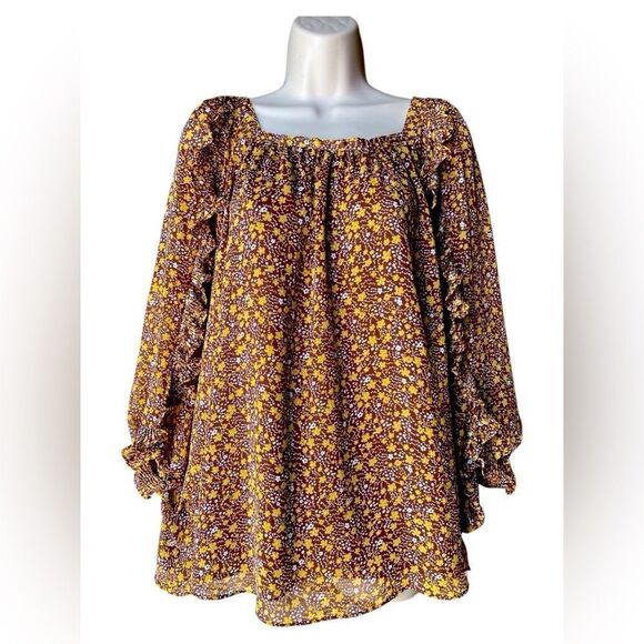 CATO Established 1946 18-20W  Romantic Floral Daisy Floral Blouse Ruffla Sleeve - Picture 1 of 9
